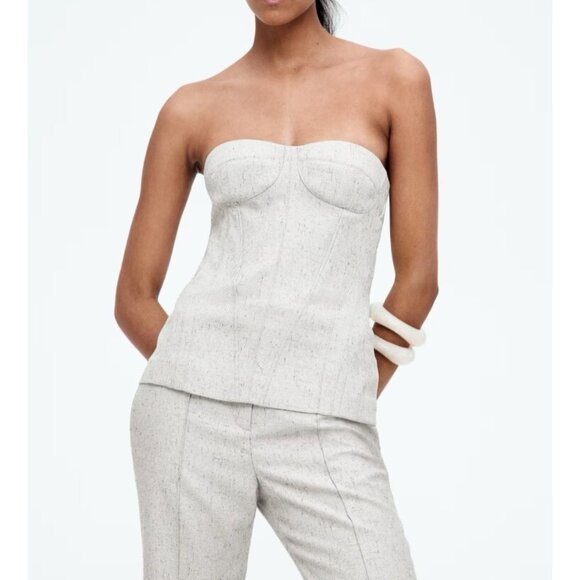 H & M Edition Light Heathered Grey Boned Bodice Bustier Top M - Picture 2 of 3